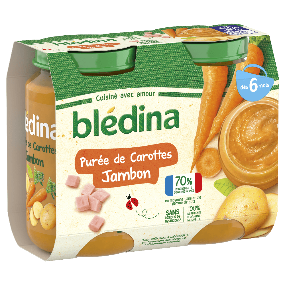 2 pots Purée de carottes jambon BLEDINA 2x200g