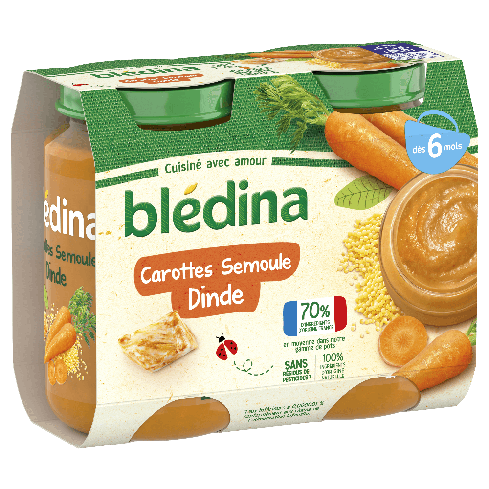 2 pots Carottes semoule dinde BLEDINA 2x200g