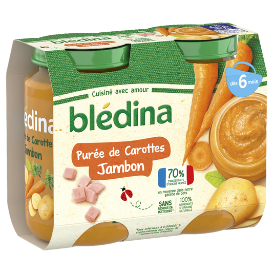 2 pots Purée de carottes jambon BLEDINA 2x200g