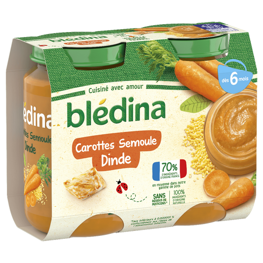 2 pots Carottes semoule dinde BLEDINA 2x200g