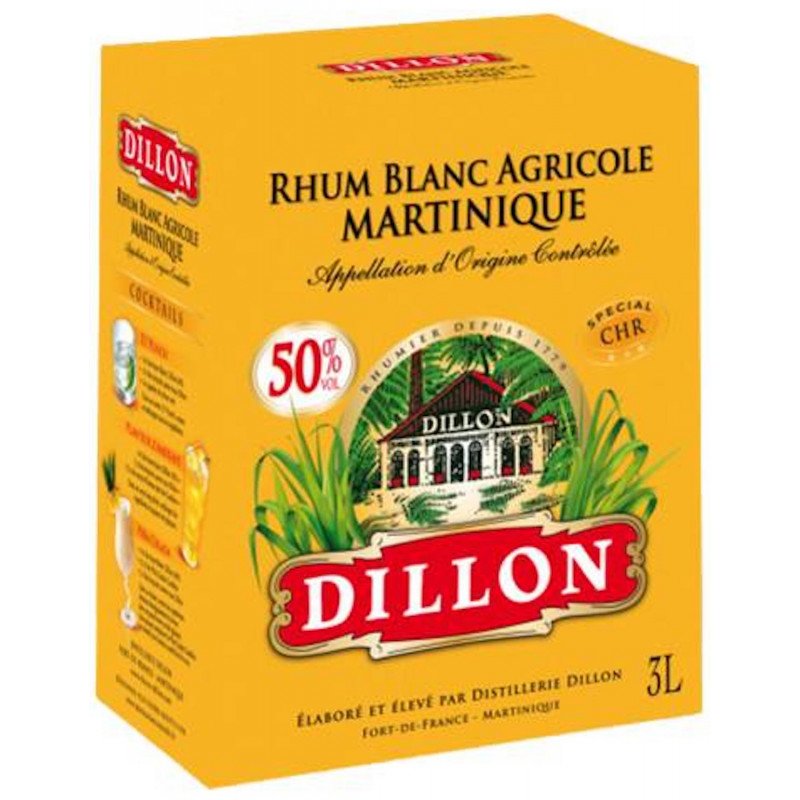 3 Litres Rhum Blanc Agricole DILLON 50% MARTINIQUE